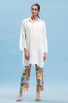Buy_Affroz_White Crepe Collared Solid Kimono Kurta With Printed Pant_at_Aza_Fashions