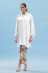 Affroz_White Crepe Collared Solid Kimono Kurta With Printed Pant_Online_at_Aza_Fashions