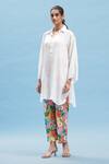 Shop_Affroz_White Crepe Collared Solid Kimono Kurta With Printed Pant_Online_at_Aza_Fashions
