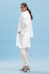Shop_Affroz_White Crepe Fringe Collared Solid Kimono Kurta And Pant Set_at_Aza_Fashions