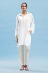 Affroz_White Crepe Fringe Collared Solid Kimono Kurta And Pant Set_Online_at_Aza_Fashions