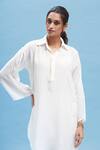 Affroz_White Crepe Fringe Collared Solid Kimono Kurta And Pant Set_at_Aza_Fashions