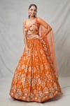 Buy_Samyukta Singhania_Orange Crepe Embroidered Sequin Sweetheart Floral Lehenga Set_at_Aza_Fashions