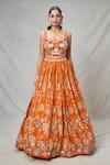 Samyukta Singhania_Orange Crepe Embroidered Sequin Sweetheart Floral Lehenga Set_Online_at_Aza_Fashions