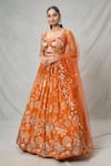 Buy_Samyukta Singhania_Orange Crepe Embroidered Sequin Sweetheart Floral Lehenga Set_Online_at_Aza_Fashions