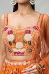 Shop_Samyukta Singhania_Orange Crepe Embroidered Sequin Sweetheart Floral Lehenga Set_Online_at_Aza_Fashions