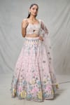 Buy_Samyukta Singhania_Pink Net Embroidered Gota Sweetheart Floral Cutwork Lehenga Set _at_Aza_Fashions