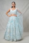 Buy_Samyukta Singhania_Blue Net Embroidered Sequin Sweetheart Floral Thread Lehenga Set _at_Aza_Fashions