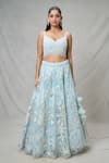 Samyukta Singhania_Blue Net Embroidered Sequin Sweetheart Floral Thread Lehenga Set _Online_at_Aza_Fashions