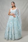 Shop_Samyukta Singhania_Blue Net Embroidered Sequin Sweetheart Floral Thread Lehenga Set _Online_at_Aza_Fashions