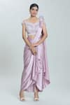 Samyukta Singhania_Purple Imported Lycra Embroidered Sequin Pre-draped Saree With Blouse _Online_at_Aza_Fashions