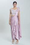 Samyukta Singhania_Purple Imported Lycra Embroidered Sequin Pre-draped Saree With Blouse _at_Aza_Fashions