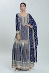 Buy_Samyukta Singhania_Blue Georgete Embroidered Sequin Round Straight Kurta Sharara Set _Online_at_Aza_Fashions