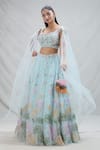 Buy_Samyukta Singhania_Blue Net Embroidery Floral Sweetheart Neck Sequin Lehenga With Blouse _at_Aza_Fashions