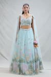 Shop_Samyukta Singhania_Blue Net Embroidery Floral Sweetheart Neck Sequin Lehenga With Blouse _Online_at_Aza_Fashions