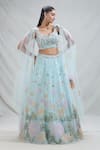 Samyukta Singhania_Blue Net Embroidery Floral Sweetheart Neck Sequin Lehenga With Blouse _at_Aza_Fashions