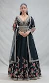 Buy_Samyukta Singhania_Black Silk Embroidery Floral V Neck Flower Garden Lehenga Set _at_Aza_Fashions