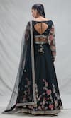 Shop_Samyukta Singhania_Black Silk Embroidery Floral V Neck Flower Garden Lehenga Set _at_Aza_Fashions