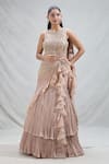 Buy_Samyukta Singhania_Pink Georgette Embroidery Ruffled Panel Drape Attached Lehenga With Blouse _at_Aza_Fashions