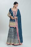 Buy_Samyukta Singhania_Blue Georgette Embroidered Zardozi Round Floral Kurta Sharara Set _Online_at_Aza_Fashions