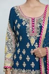 Shop_Samyukta Singhania_Blue Georgette Embroidered Zardozi Round Floral Kurta Sharara Set _Online_at_Aza_Fashions