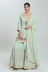 Buy_Samyukta Singhania_Green Georgette Embroidered Zardozi Round Floral Kurta Sharara Set _Online_at_Aza_Fashions