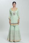 Samyukta Singhania_Green Georgette Embroidered Zardozi Round Floral Kurta Sharara Set _at_Aza_Fashions