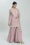 Shop_Samyukta Singhania_Pink Chinon Embroidered Zardozi Bead Checkered Embellished Kurta Sharara Set _at_Aza_Fashions