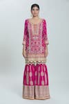 Samyukta Singhania_Pink Georgette Embroidered Sequin Mirrorwork Embellished Kurta Sharara Set _at_Aza_Fashions