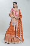 Buy_Samyukta Singhania_Orange Georgette Embroidered Zardozi Round Kurta Sharara Set_Online_at_Aza_Fashions