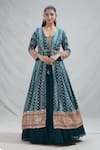 Buy_Samyukta Singhania_Blue Georgette Embroidered Zardozi Jacket Floral Scallop Pattern Lehenga Set_at_Aza_Fashions