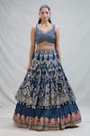 Shop_Samyukta Singhania_Blue Crepe Woven Stone Leaf Floral Jaal Layered Lehenga Set _Online_at_Aza_Fashions