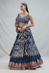 Samyukta Singhania_Blue Crepe Woven Stone Leaf Floral Jaal Layered Lehenga Set _at_Aza_Fashions