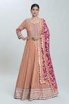 Buy_Samyukta Singhania_Orange Georgette Embroidery Sequin Round Neck Persian Bloom Anarkali_at_Aza_Fashions