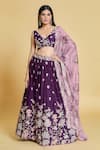 Shop Samyukta Singhania Purple Polyester, Organza Zari, Sequins, Embroidery Floral Pleated Lehenga Set Online at Aza Fashions Shop_Samyukta Singhania_Purple Polyester, Organza Zari, Sequins, Embroidery Floral Pleated Lehenga Set _Online_at_Aza_Fashions