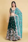 Shop_Samyukta Singhania_Green Polyester, Organza Embroidery, Sequins V-neck Thread Pleated Lehenga Set _Online_at_Aza_Fashions
