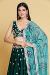 Samyukta Singhania_Green Polyester, Organza Embroidery, Sequins V-neck Thread Pleated Lehenga Set _at_Aza_Fashions