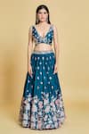Samyukta Singhania Blue Polyester, Organza Sequins, Zari, Embroidery V-neck Pleated Lehenga Set Online at Aza Fashions Samyukta Singhania_Blue Polyester, Organza Sequins, Zari, Embroidery V-neck Pleated Lehenga Set _Online_at_Aza_Fashions