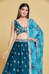 Buy Samyukta Singhania Blue Polyester, Organza Sequins, Zari, Embroidery V-neck Pleated Lehenga Set Buy_Samyukta Singhania_Blue Polyester, Organza Sequins, Zari, Embroidery V-neck Pleated Lehenga Set