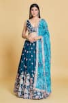 Buy Samyukta Singhania Blue Polyester, Organza Sequins, Zari, Embroidery V-neck Pleated Lehenga Set Online Buy_Samyukta Singhania_Blue Polyester, Organza Sequins, Zari, Embroidery V-neck Pleated Lehenga Set _Online