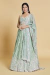 Buy_Samyukta Singhania_Green Lehenga And Blouse Silk Chiffon Embroidery Thread Sweetheart Cutdana Set _at_Aza_Fashions