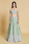 Samyukta Singhania_Green Lehenga And Blouse Silk Chiffon Embroidery Thread Sweetheart Cutdana Set _at_Aza_Fashions