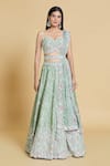 Buy_Samyukta Singhania_Green Lehenga And Blouse Silk Chiffon Embroidery Thread Sweetheart Cutdana Set 