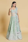 Shop_Samyukta Singhania_Green Lehenga And Blouse Silk Chiffon Embroidery Thread Sweetheart Cutdana Set 