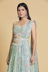 Samyukta Singhania_Green Lehenga And Blouse Silk Chiffon Embroidery Thread Sweetheart Cutdana Set _Online