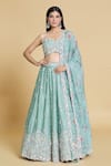 Buy_Samyukta Singhania_Green Lehenga And Blouse Silk Chiffon Embroidery Thread Sweetheart Cutdana Set_at_Aza_Fashions