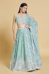 Buy_Samyukta Singhania_Green Lehenga And Blouse Silk Chiffon Embroidery Thread Sweetheart Cutdana Set_Online