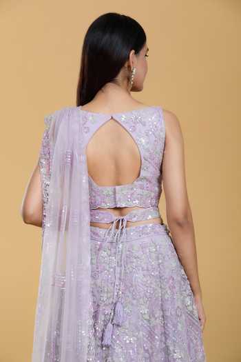 Lehenga Set with Floral Thread & Sequin Embroidery and Net Dupatta