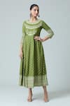 Buy_Samyukta Singhania_Green Rayon Printed Abstract Floral Round Neck Anarkali _at_Aza_Fashions