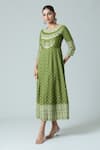 Buy_Samyukta Singhania_Green Rayon Printed Abstract Floral Round Neck Anarkali _Online_at_Aza_Fashions